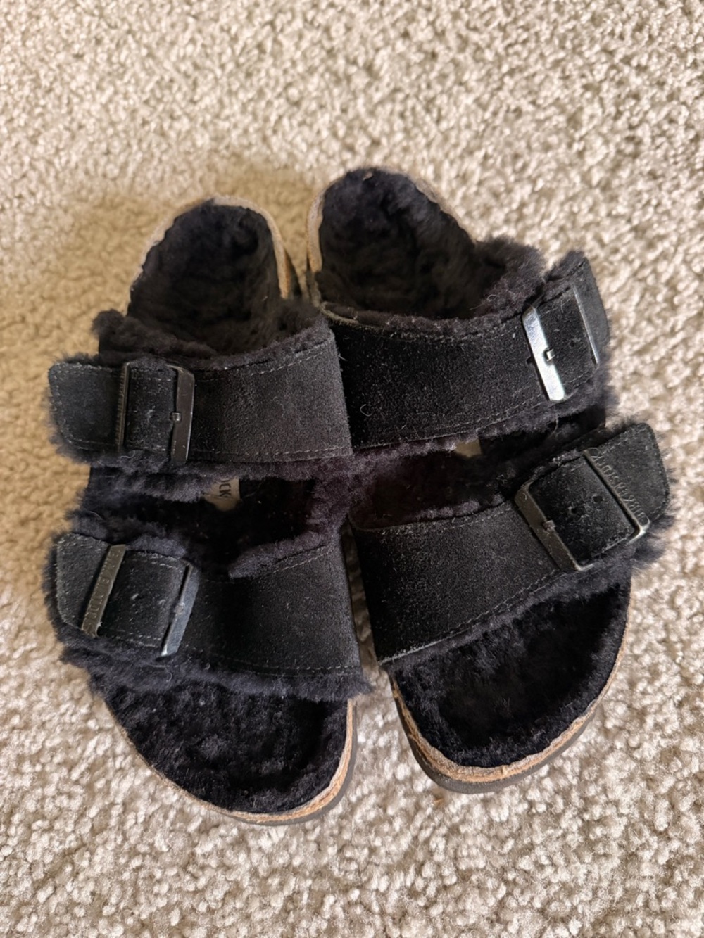 Birkenstock  Black Faux Fur Double-Strap Sandals